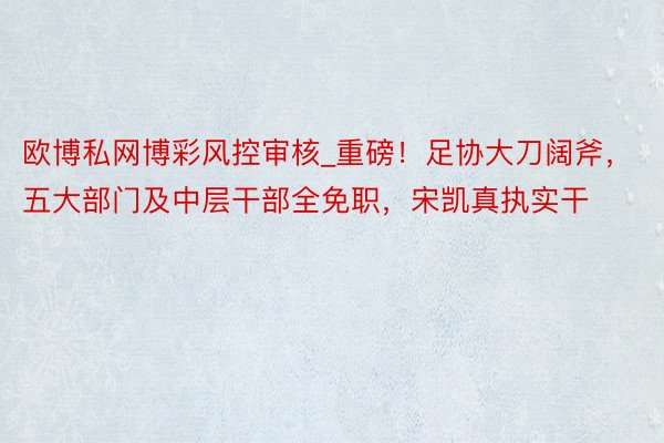 欧博私网博彩风控审核_重磅！足协大刀阔斧，五大部门及中层干部全免职，宋凯真执实干