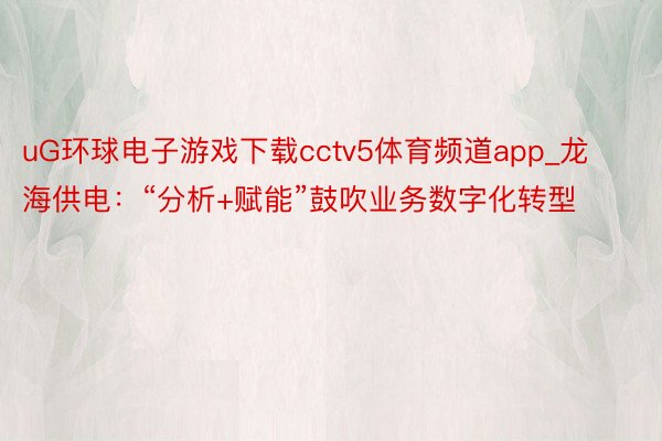 uG环球电子游戏下载cctv5体育频道app_龙海供电：“分析+赋能”鼓吹业务数字化转型