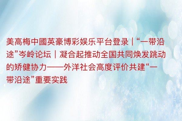 美高梅中國英豪博彩娱乐平台登录 | “一带沿途”岑岭论坛｜凝合起推动全国共同焕发跳动的矫健协力——外洋社会高度评价共建“一带沿途”重要实践